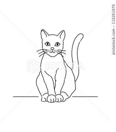 坐著的貓的簡單線條畫 118261970