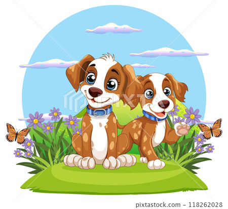 Happy Puppies in a Meadow 118262028