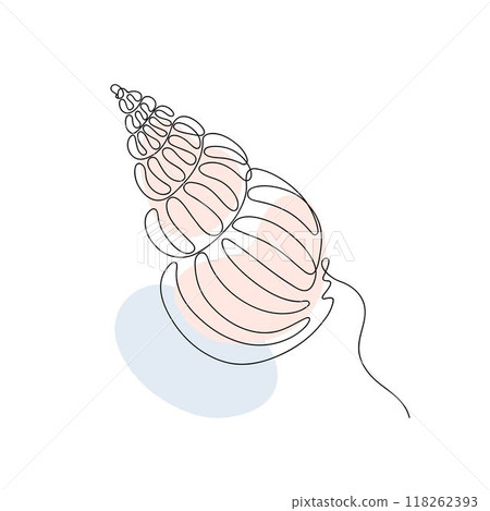 Sea shell in continuous line art drawing style. Hand drawn vector illustration. Minimalist black linear sketch isolated on white background. 118262393