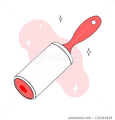 A minimalistic vector illustration of a lint roller with a red handle, perfect for cleaning-related designs and product advertisements... A minimalistic vector illustration of a lint roller with a red handle, perfect for cleaning-related designs and product advertisements... 118262616