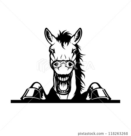 Peeking Horse - Funny Farm Animals peeking out - face head isolated on white 118263268