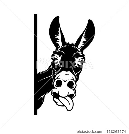Peeking Donkey - Funny Farm Animals peeking out - face head isolated on white 118263274