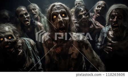 Desolation Unleashed: Zombie Horde in Apocalypse. Generative ai 118263606