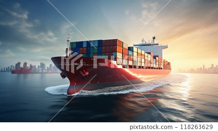 Navigating Trade: Container Vessel in Global Maritime Freight Transportation. Generative ai 118263629