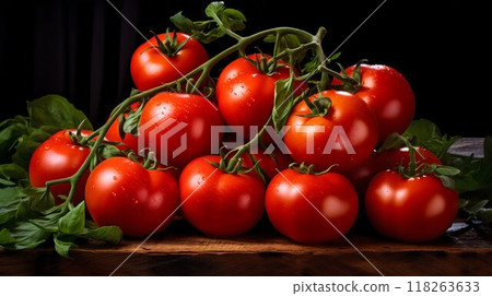 Freshly Harvested: Ripe Tomatoes Plucked from the Bush. Generative ai Freshly Harvested: Ripe Tomatoes Plucked from the Bush. Generative ai 118263633