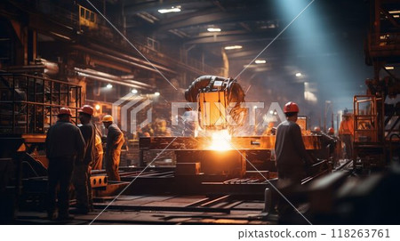 Masters of Metal: Laborers at Work on Industrial Machines. Generative ai 118263761