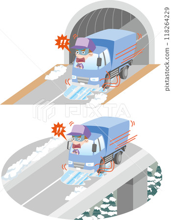 交通安全<冰凍道路、卡車司機、隧道出口和橋樑> 118264229