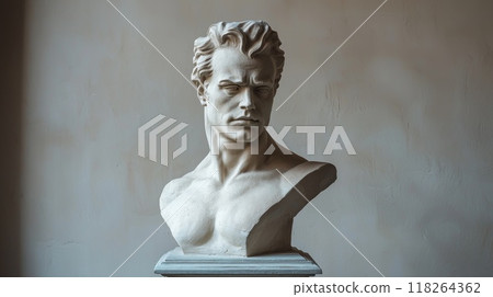 Classical White Marble Bust Sculpture of a Man with Intense Expression 118264362