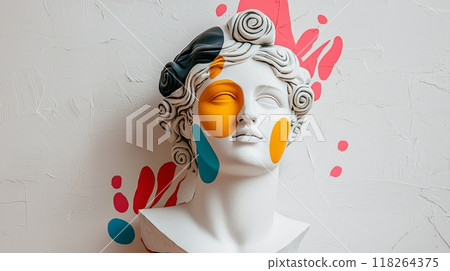 Classical Marble Art with Modern Colorful Abstract Highlights on White Background 118264375