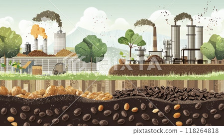 Sustainable Industrial Landscape with Peanut Crop and Processing Plant Sustainable Industrial Landscape with Peanut Crop and Processing Plant 118264818