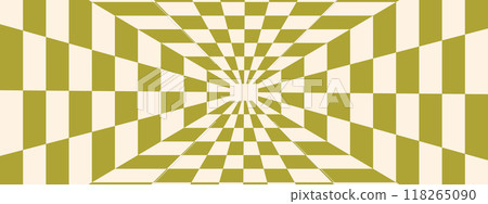 Groovy trippy psychedelic checkerboard in trendy retro trippy style. Y2k aesthetic. Vector illustration 118265090