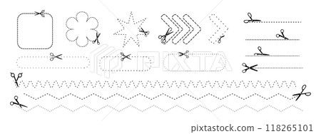 Vector cutting lines with scissors icons for coupons, DIY projects and crafting 118265101