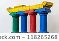 Colorful Painted Classic Greek Columns. Vibrant Modern Art Installation 118265268