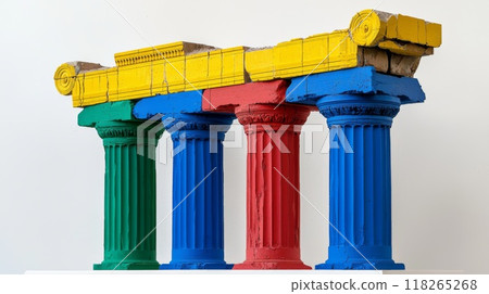 Colorful Painted Classic Greek Columns. Vibrant Modern Art Installation Colorful Painted Classic Greek Columns. Vibrant Modern Art Installation 118265268
