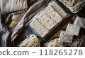 Homemade tofu noodles on rustic background 118265278
