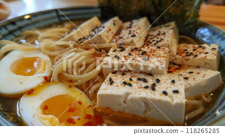 Japanese miso ramen noodle with tofu and egg 118265285
