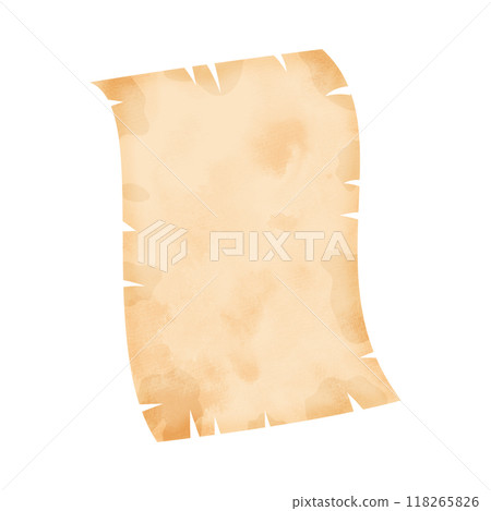 Unfolded tattered parchment. Watercolor style illustration. 118265826