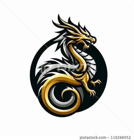 Gold and silver dragon logo mascot isolated on white background  118266052