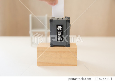 Image of an election: Ballot box and voting fingertips 118266201