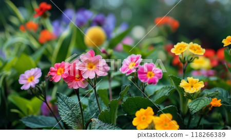 A flourishing garden with vibrant flowers symbolizes the growing benefits of a well-managed pension plan. 118266389