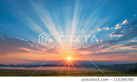 A majestic sunrise symbolizes hope and secure retirement through pension indexation, ensuring stability for retirees. 118266390