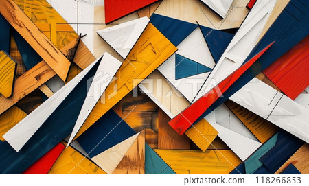 Layered plywood creates vibrant abstract patterns, captivating with depth and visual complexity. 118266853