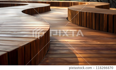 Tongue-and-groove boards form a serpentine curve, representing fluidity and continuity like a flowing river. 118266870