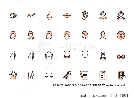 Cosmetic surgery and beauty icon set pink 118266914