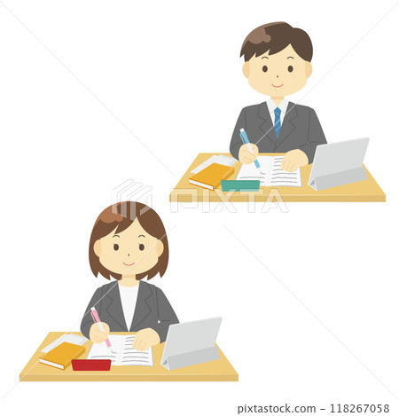 Illustration of a person in a suit studying 118267058