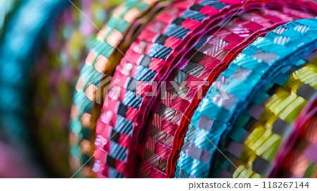 Close-up of a detailed, colorful kinesiology tape roll, highlighting its quality and functionality. 118267144