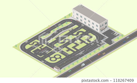 使用等角投影繪製的駕駛學校影像 [A]（綠色區域） 118267409