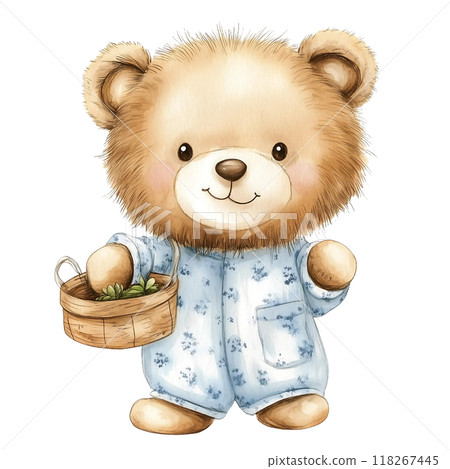 Cute baby bear with pastel blue watercolor, good for nursery or book, clip art 118267445