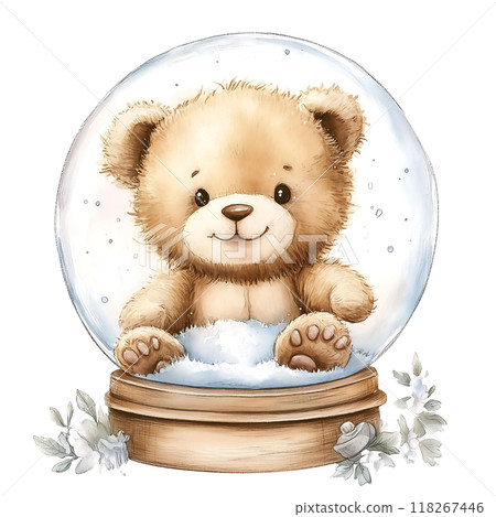 Cute baby bear with pastel blue watercolor, good for nursery or book, clip art 118267446