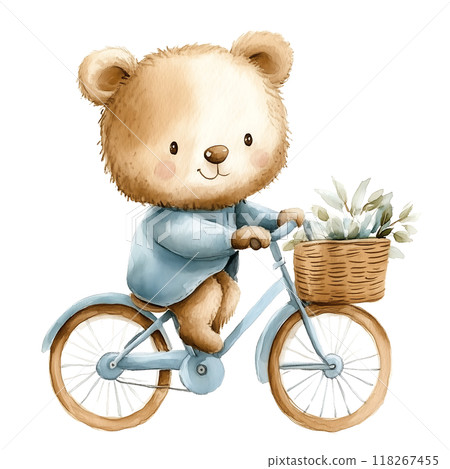 Cute baby bear with pastel blue watercolor, good for nursery or book, clip art 118267455