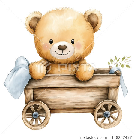 Cute baby bear with pastel blue watercolor, good for nursery or book, clip art 118267457