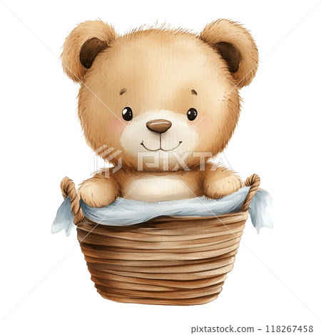 Cute baby bear with pastel blue watercolor, good for nursery or book, clip art 118267458