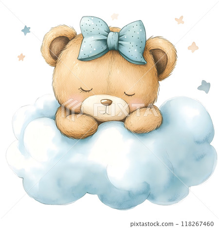 Cute baby bear with pastel blue watercolor, good for nursery or book, clip art 118267460