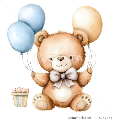 Cute baby bear with pastel blue watercolor, good for nursery or book, clip art 118267465