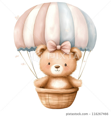 Cute baby bear with pastel blue watercolor, good for nursery or book, clip art 118267466