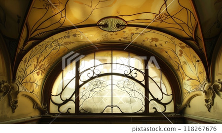 Art Nouveau archivolts feature flowing lines and nature motifs, epitomizing the grace of this movement. 118267676
