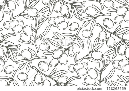 Vintage engraving olives seamless pattern 118268369