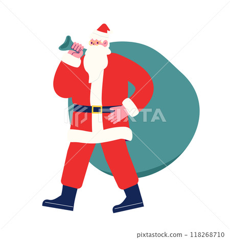 聖誕老人背著一個大袋子，帶來聖誕禮物。卡通人物向量圖 118268710