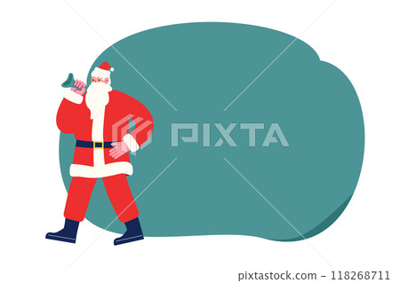 聖誕老人背著一個大袋子,帶來聖誕禮物。卡通人物向量圖 聖誕老人背著一個大袋子,帶來聖誕禮物。卡通人物向量圖 118268711