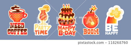 Trendy Sticker and Patch with Cool Inscription Vector Set 118268760