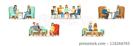 People Character Visit Psychologist Having Psychotherapy Vector Set 118268765