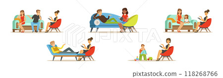 People Character Visit Psychologist Having Psychotherapy Vector Set 118268766