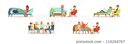 People Character Visit Psychologist Having Psychotherapy Vector Set 118268767