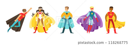 Man and Woman Superhero Character in Mask and Cloak Vector Set 118268775