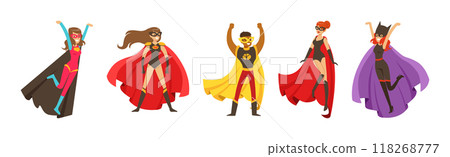 Man and Woman Superhero Character in Mask and Cloak Vector Set 118268777