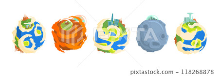 Fantastic Round Planet with Fiction Life Vector Set Fantastic Round Planet with Fiction Life Vector Set 118268878